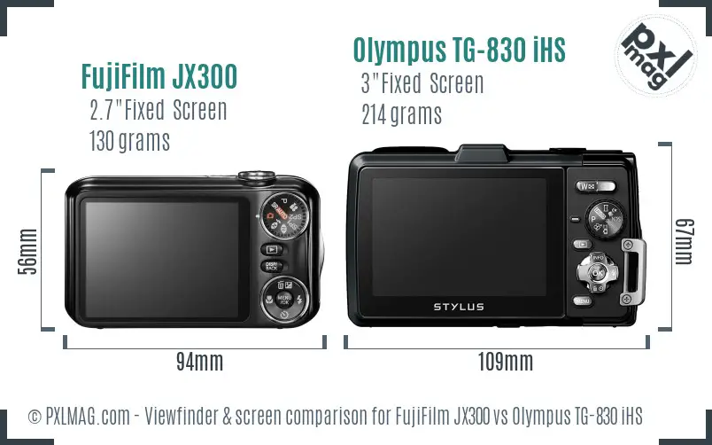 FujiFilm JX300 vs Olympus TG-830 iHS Screen and Viewfinder comparison