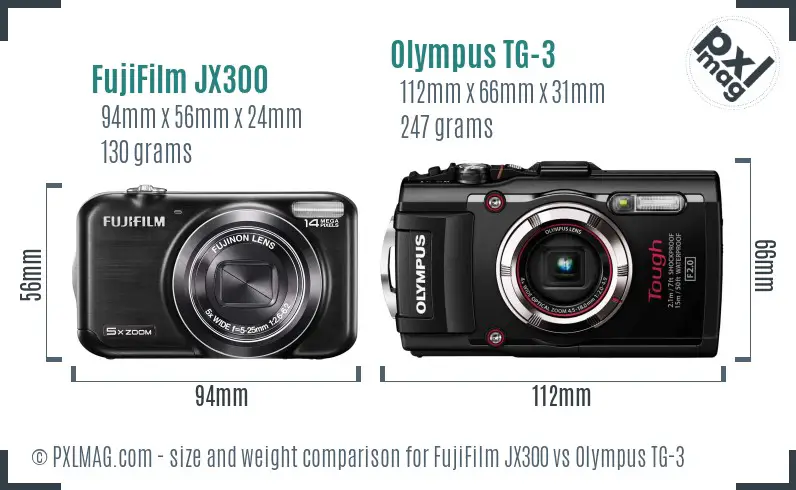 FujiFilm JX300 vs Olympus TG-3 size comparison