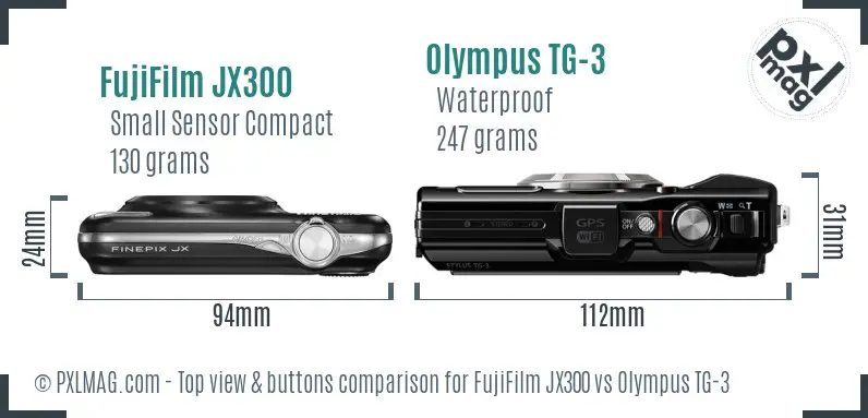 FujiFilm JX300 vs Olympus TG-3 top view buttons comparison
