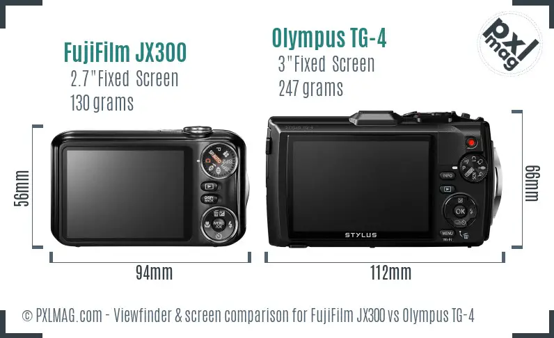 FujiFilm JX300 vs Olympus TG-4 Screen and Viewfinder comparison