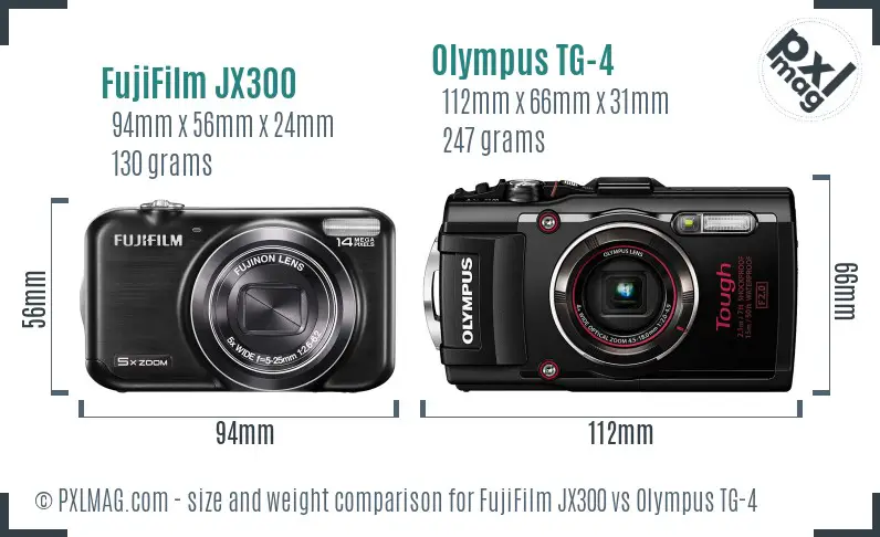 FujiFilm JX300 vs Olympus TG-4 size comparison