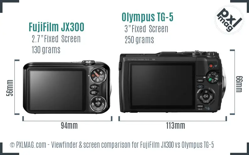 FujiFilm JX300 vs Olympus TG-5 Screen and Viewfinder comparison
