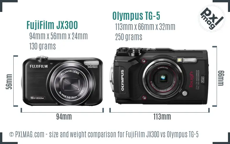 FujiFilm JX300 vs Olympus TG-5 size comparison