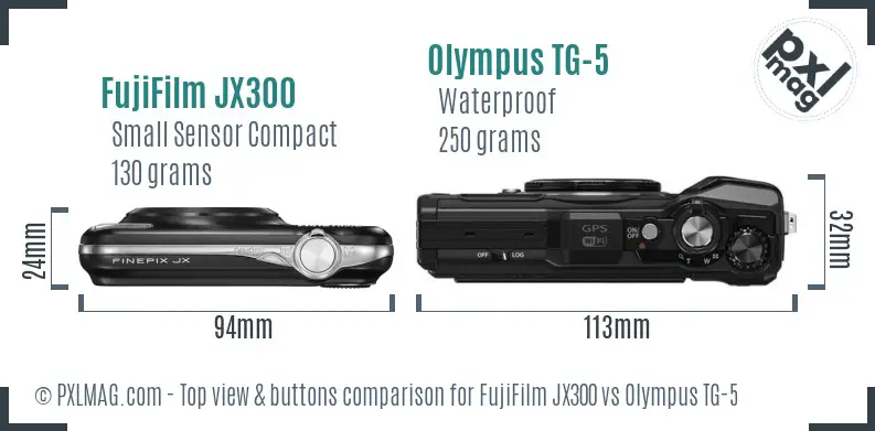 FujiFilm JX300 vs Olympus TG-5 top view buttons comparison