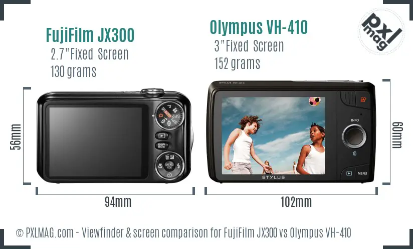 FujiFilm JX300 vs Olympus VH-410 Screen and Viewfinder comparison