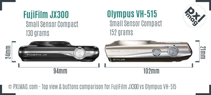 FujiFilm JX300 vs Olympus VH-515 top view buttons comparison