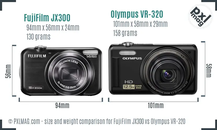 FujiFilm JX300 vs Olympus VR-320 size comparison