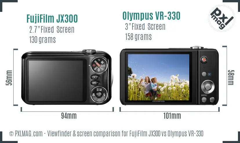 FujiFilm JX300 vs Olympus VR-330 Screen and Viewfinder comparison