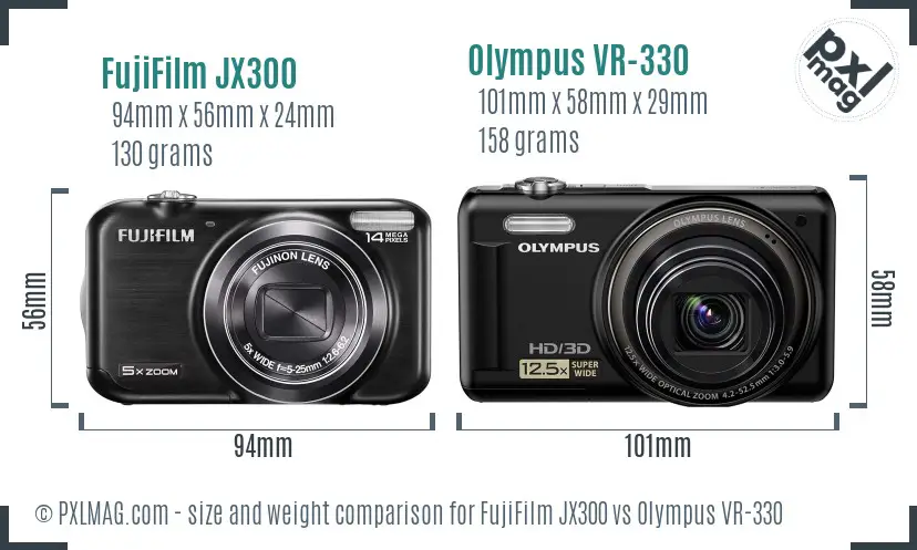 FujiFilm JX300 vs Olympus VR-330 size comparison