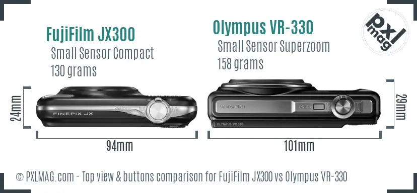 FujiFilm JX300 vs Olympus VR-330 top view buttons comparison
