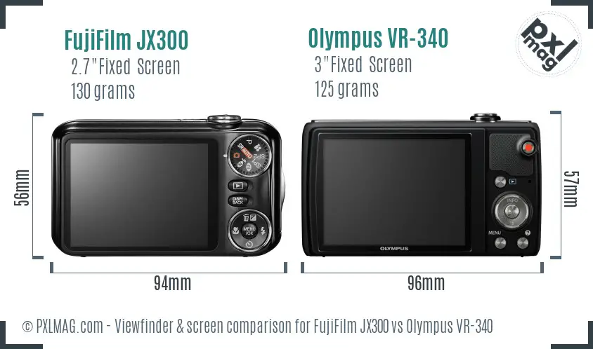 FujiFilm JX300 vs Olympus VR-340 Screen and Viewfinder comparison
