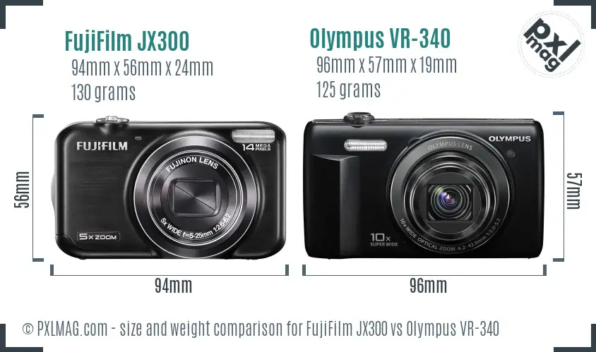 FujiFilm JX300 vs Olympus VR-340 size comparison