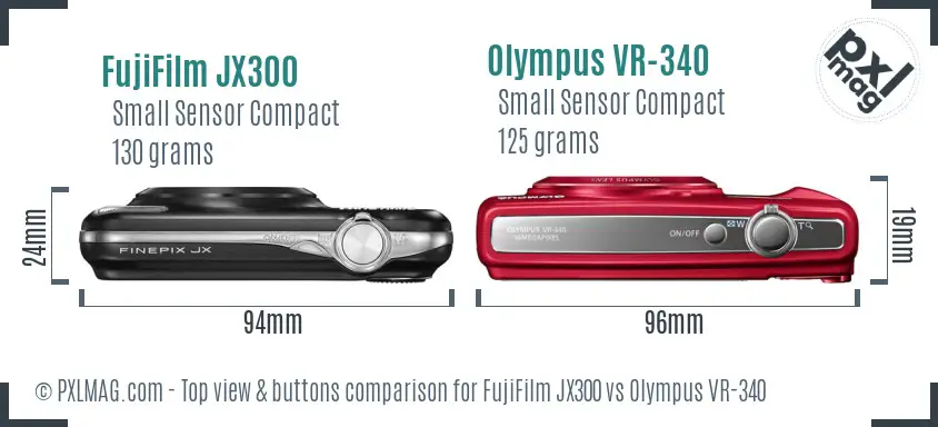 FujiFilm JX300 vs Olympus VR-340 top view buttons comparison