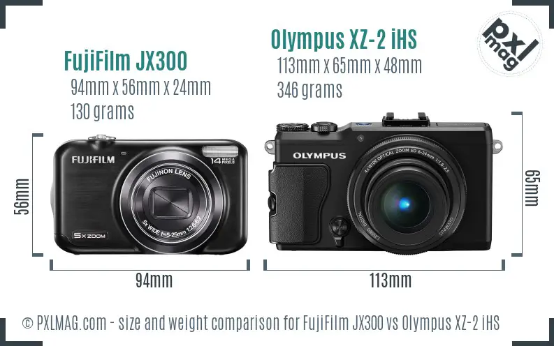 FujiFilm JX300 vs Olympus XZ-2 iHS size comparison