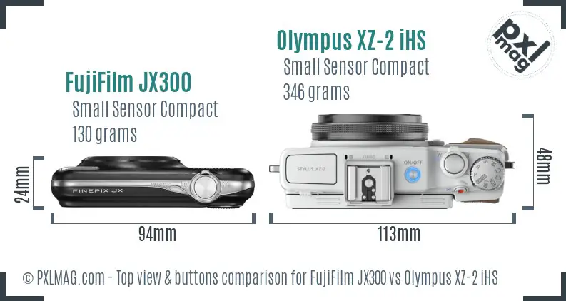 FujiFilm JX300 vs Olympus XZ-2 iHS top view buttons comparison