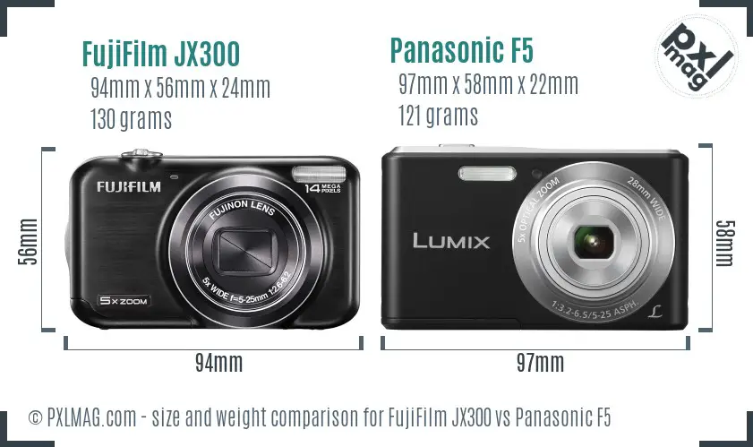 FujiFilm JX300 vs Panasonic F5 size comparison