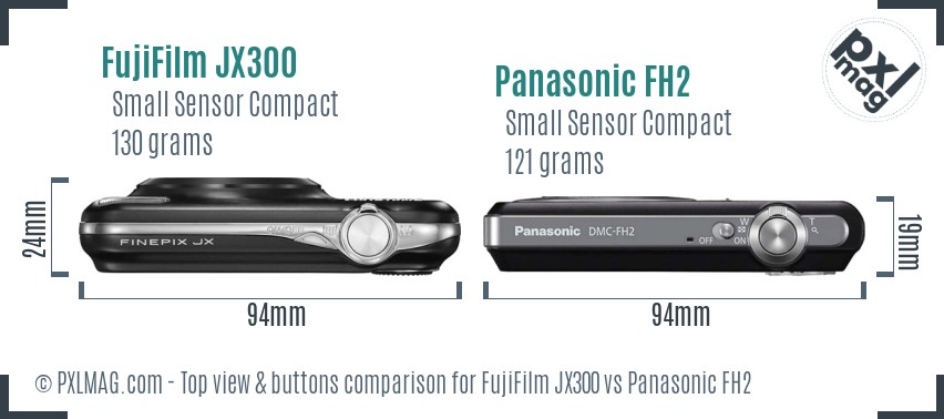 FujiFilm JX300 vs Panasonic FH2 top view buttons comparison