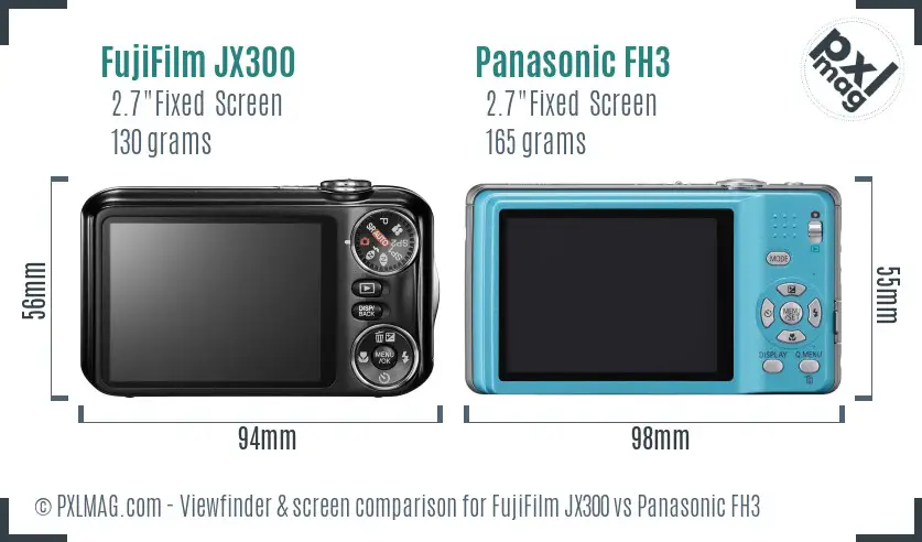 FujiFilm JX300 vs Panasonic FH3 Screen and Viewfinder comparison