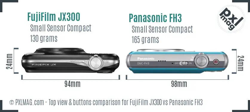 FujiFilm JX300 vs Panasonic FH3 top view buttons comparison