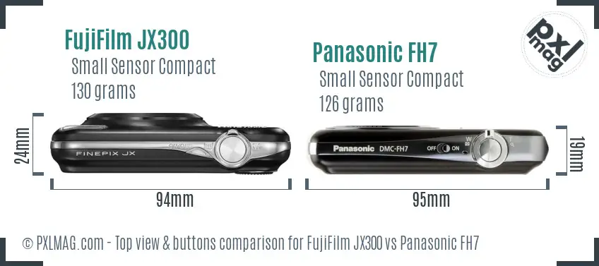 FujiFilm JX300 vs Panasonic FH7 top view buttons comparison FujiFilm JX300 vs Panasonic FH7 top view buttons comparison