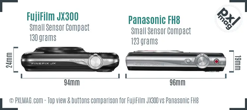 FujiFilm JX300 vs Panasonic FH8 top view buttons comparison