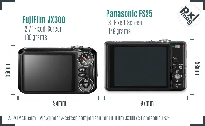 FujiFilm JX300 vs Panasonic FS25 Screen and Viewfinder comparison