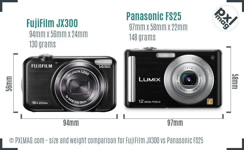 FujiFilm JX300 vs Panasonic FS25 size comparison