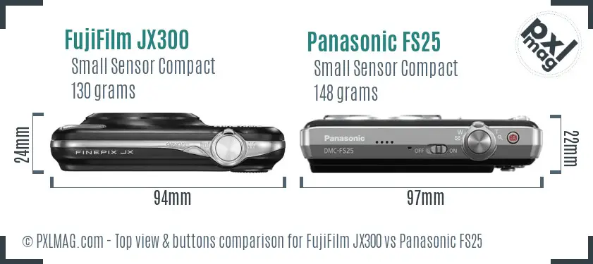 FujiFilm JX300 vs Panasonic FS25 top view buttons comparison