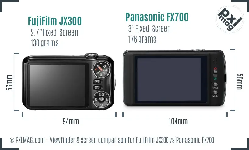 FujiFilm JX300 vs Panasonic FX700 Screen and Viewfinder comparison