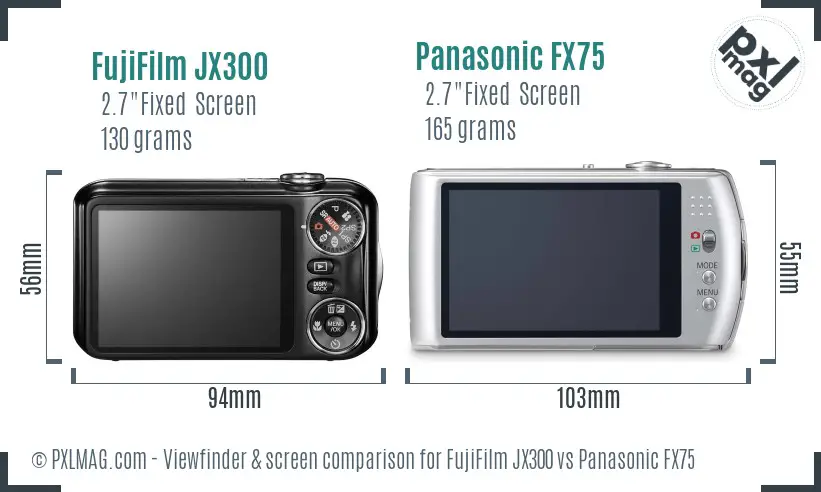 FujiFilm JX300 vs Panasonic FX75 Screen and Viewfinder comparison