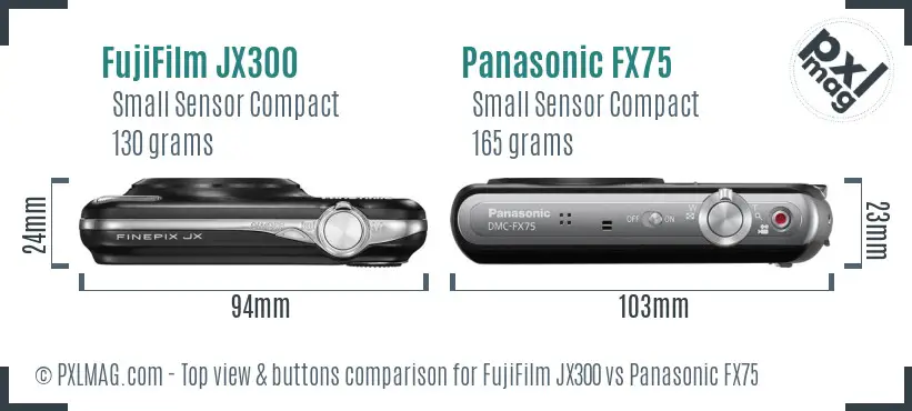 FujiFilm JX300 vs Panasonic FX75 top view buttons comparison