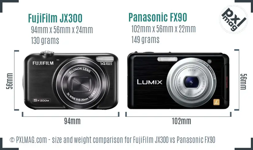 FujiFilm JX300 vs Panasonic FX90 size comparison FujiFilm JX300 vs Panasonic FX90 size comparison