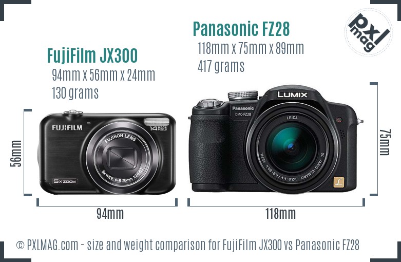 FujiFilm JX300 vs Panasonic FZ28 size comparison FujiFilm JX300 vs Panasonic FZ28 size comparison