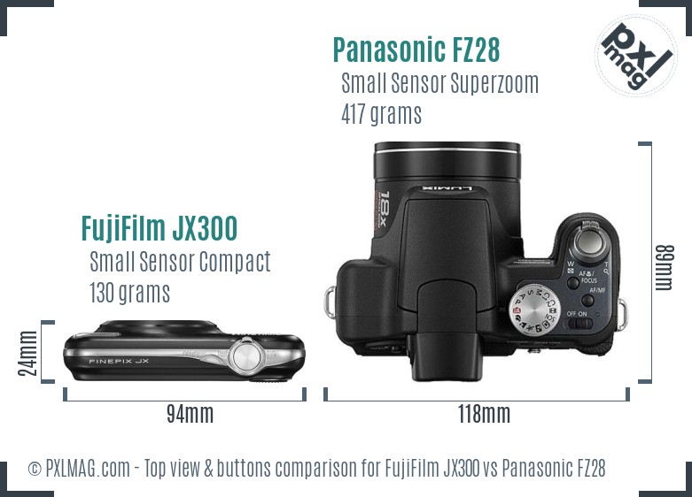 FujiFilm JX300 vs Panasonic FZ28 top view buttons comparison