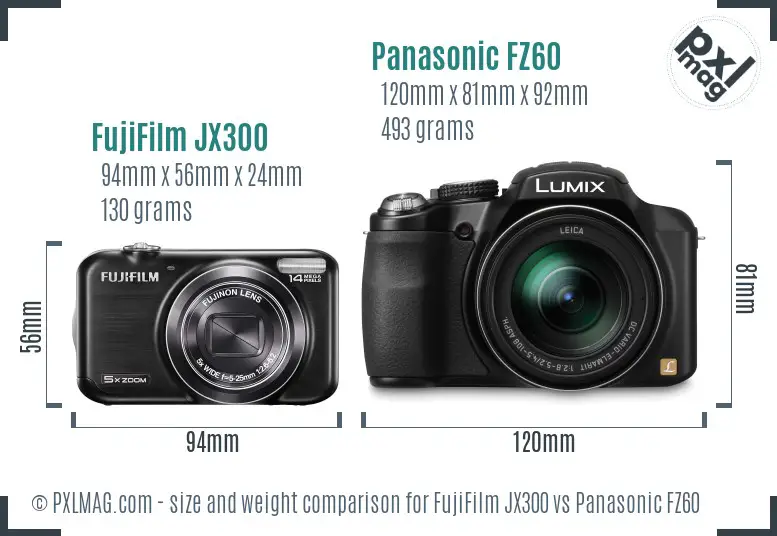 FujiFilm JX300 vs Panasonic FZ60 size comparison