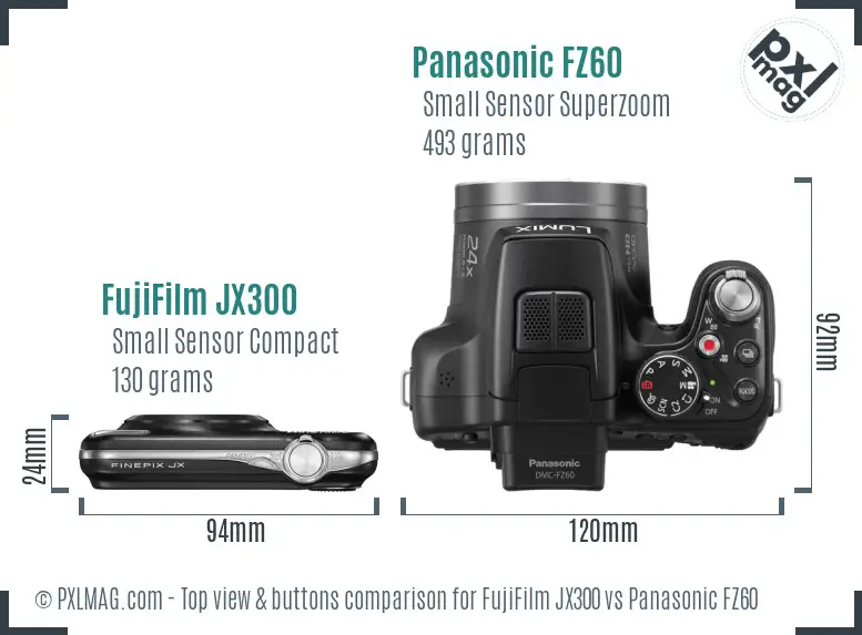 FujiFilm JX300 vs Panasonic FZ60 top view buttons comparison
