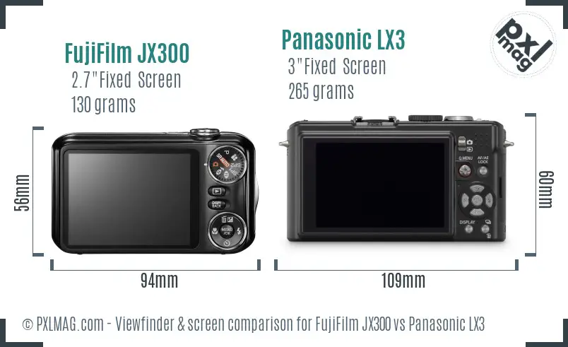 FujiFilm JX300 vs Panasonic LX3 Screen and Viewfinder comparison