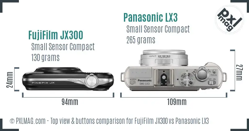 FujiFilm JX300 vs Panasonic LX3 top view buttons comparison
