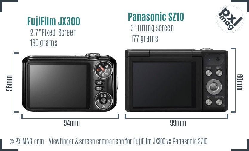 FujiFilm JX300 vs Panasonic SZ10 Screen and Viewfinder comparison