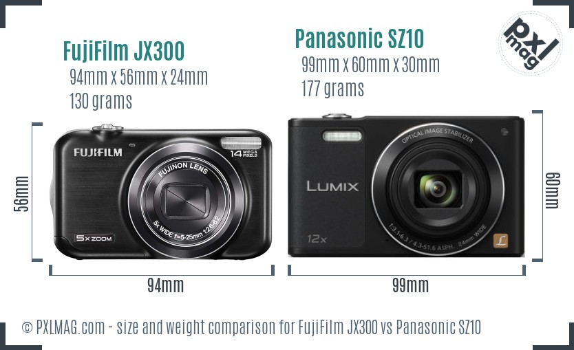 FujiFilm JX300 vs Panasonic SZ10 size comparison