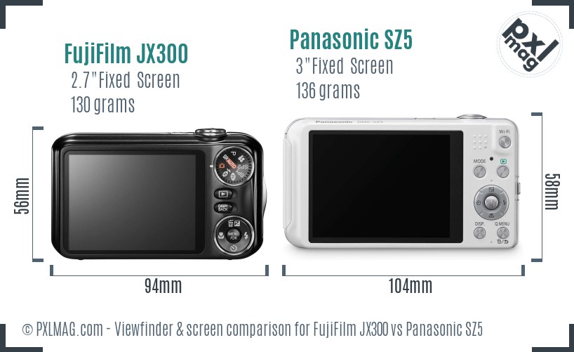 FujiFilm JX300 vs Panasonic SZ5 Screen and Viewfinder comparison