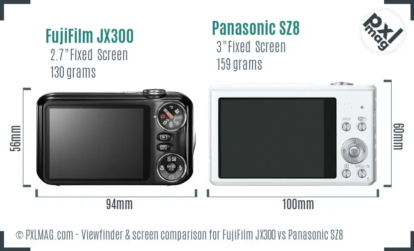 FujiFilm JX300 vs Panasonic SZ8 Screen and Viewfinder comparison FujiFilm JX300 vs Panasonic SZ8 Screen and Viewfinder comparison