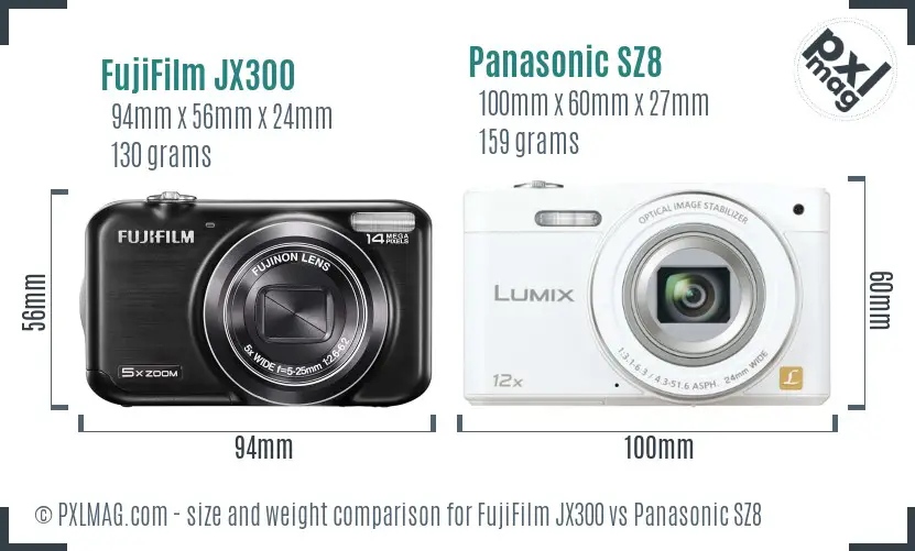 FujiFilm JX300 vs Panasonic SZ8 size comparison FujiFilm JX300 vs Panasonic SZ8 size comparison