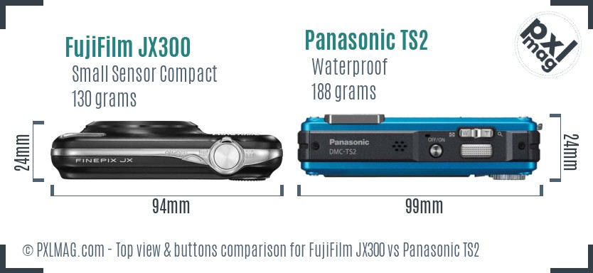 FujiFilm JX300 vs Panasonic TS2 top view buttons comparison