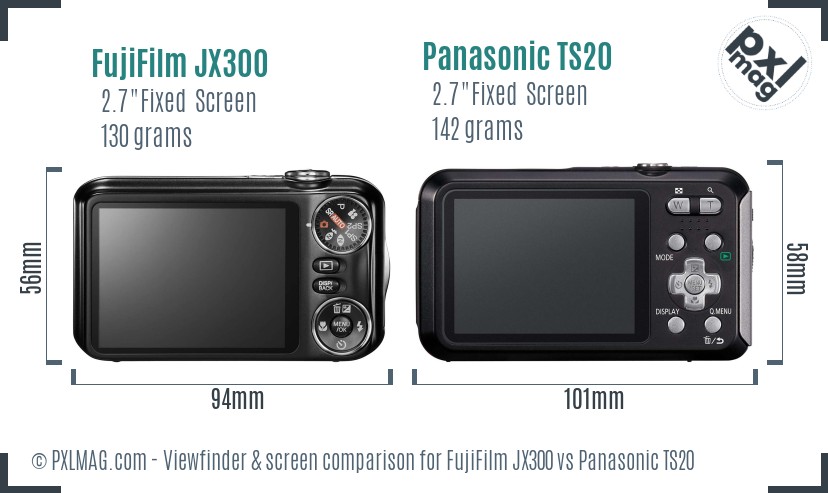 FujiFilm JX300 vs Panasonic TS20 Screen and Viewfinder comparison