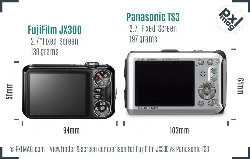 FujiFilm JX300 vs Panasonic TS3 Screen and Viewfinder comparison