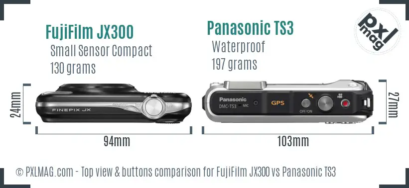 FujiFilm JX300 vs Panasonic TS3 top view buttons comparison