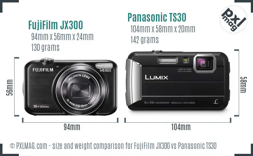FujiFilm JX300 vs Panasonic TS30 size comparison