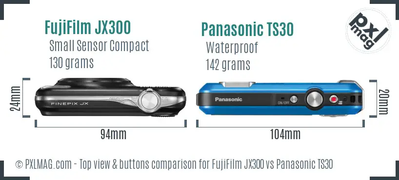 FujiFilm JX300 vs Panasonic TS30 top view buttons comparison