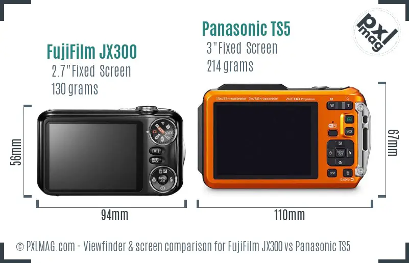 FujiFilm JX300 vs Panasonic TS5 Screen and Viewfinder comparison